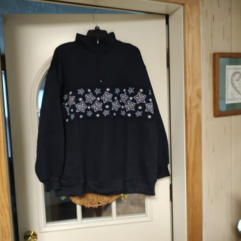 New Fashion Bug Navy Blue With Snowflakes Sweatshirt Top Size Women's 22/24